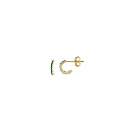Pendientes Salvatore Semi Aro Plata Baño oro y Circonitas Verdes 192A0068