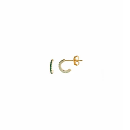 Pendientes Salvatore Semi Aro Plata Baño oro y Circonitas Verdes 192A0068