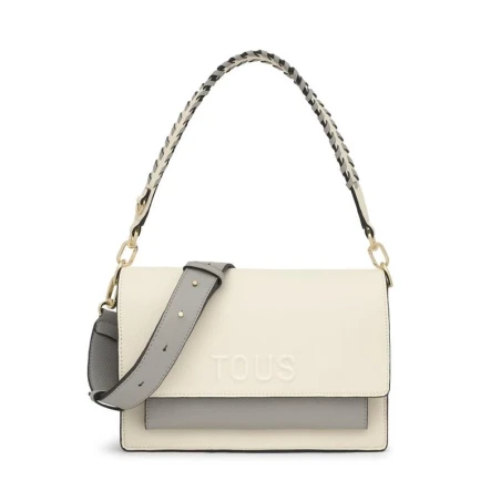 Bandolera TOUS Audree Saffiano Beige y Gris Mediana 2002202601