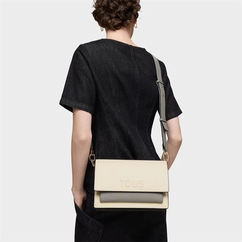 Bandolera TOUS Audree Saffiano Beige y Gris Mediana 2002202601