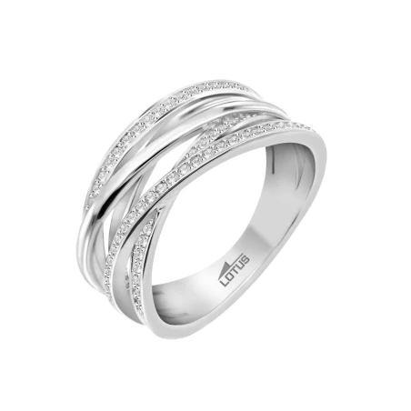 Anillo Lotus Silver Aros Entrelazados Plata y Circonitas Blancas LP3682-3/116