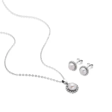 Set Gargantilla y Pendientes Luxenter Bemith Plata, Perlas y Circonitas Blancas SETWEB5500