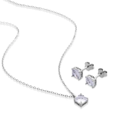 Set Gargantilla y Pendientes Luxenter Jacue Plata Baño Rodio y Circonitas Blancas SETWEB5300