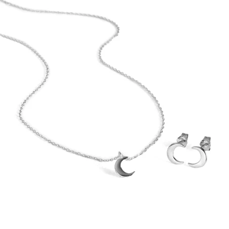 Set Gargantilla y Pendientes Luxenter Crescent Luna Plata Baño Rodio SETWEB3600