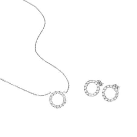 Set Gargantilla y Pendientes Luxenter Machi Círculos Plata Baño Rodio y Circonitas Blancas SETWEB4100