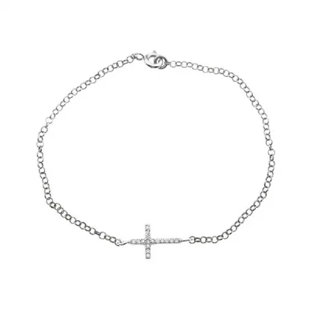 Pulsera Plata Cruz Horizontal y Circonitas Blancas Mujer PR-C30