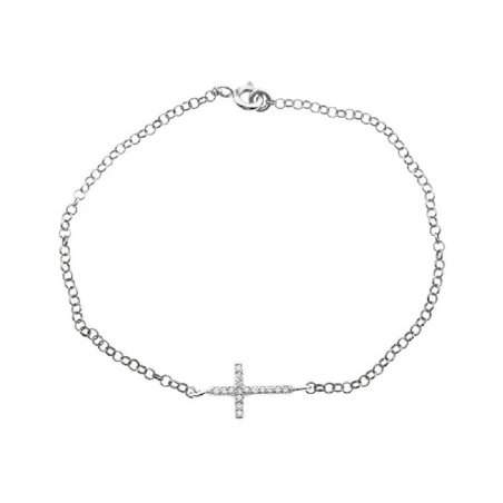 Pulsera Plata Cruz Horizontal y Circonitas Blancas Mujer PR-C30