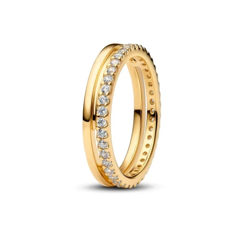 Anillo Pandora Doble Banda Baño Oro 163799C01