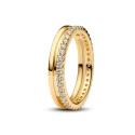 Anillo Pandora Doble Banda Baño Oro 163799C01