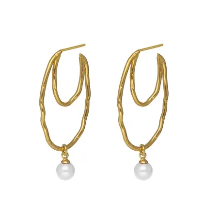 Pendientes Victoria Cruz Ohayo Aro Ovalado Plata Baño Oro y Perla A5205-00DT