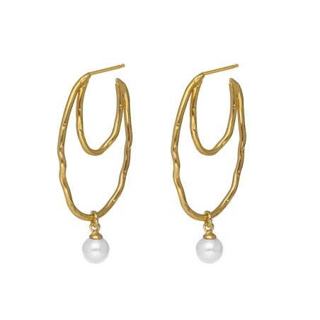 Pendientes Victoria Cruz Ohayo Aro Ovalado Plata Baño Oro y Perla A5205-00DT