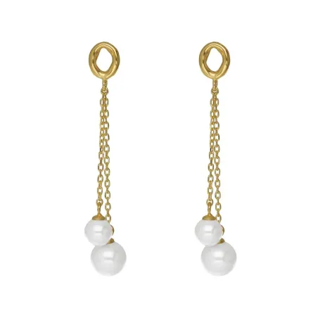 Pendientes Largos Victoria Cruz Ohayo Cadenas Plata Baño Oro y Perlas A5203-00DT