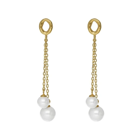 Pendientes Largos Victoria Cruz Ohayo Cadenas Plata Baño Oro y Perlas A5203-00DT