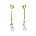 Pendientes Largos Victoria Cruz Ohayo Cadenas Plata Baño Oro y Perlas A5203-00DT