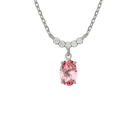 Collar Corto Victoria Cruz Bonjour Plata Baño Rodio y Cristales blancos y Rosa A5217-04HG