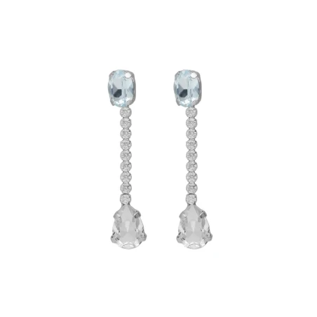 Pendientes Largos Victoria Cruz Calrity Plata Baño Rodio y Cristales Blancos A5035-91HT