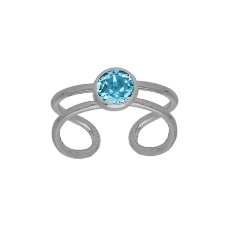 Anillo Ajustable Victoria Cruz Bom Dia Plata Baño Rodio y Cristal Azul A5278-10HA
