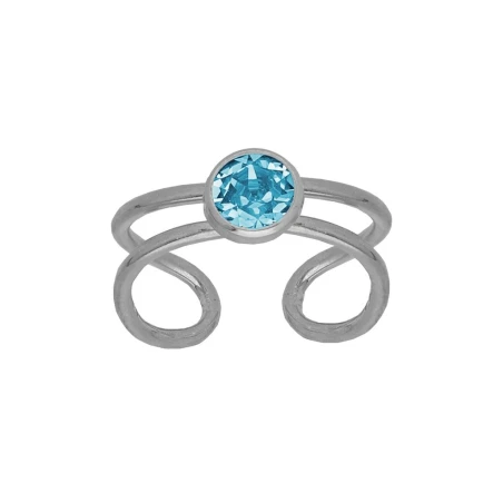 Anillo Ajustable Victoria Cruz Bom Dia Plata Baño Rodio y Cristal Azul A5278-10HA