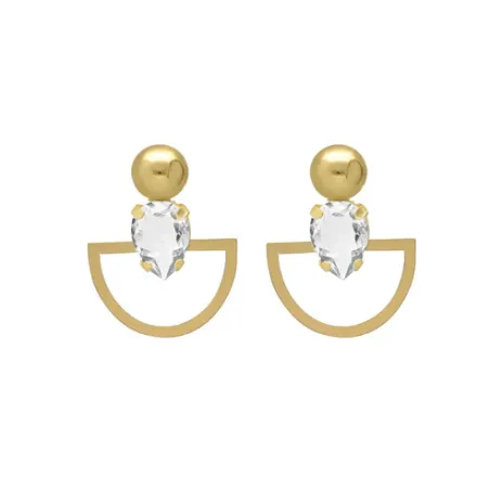 Pendientes Victoria Cruz Buongirono Abanico Baño Oro y Cristal Blanco A5285-07DT
