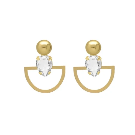 Pendientes Victoria Cruz Buongirono Abanico Baño Oro y Cristal Blanco A5285-07DT