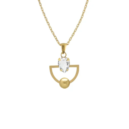 Collar Corto Victoria Cruz Buongirono Abanico Baño Oro y Cristal Blanco A5286-07DG