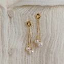 Pendientes Largos Victoria Cruz Ohayo Cadenas Plata Baño Oro y Perlas A5203-00DT