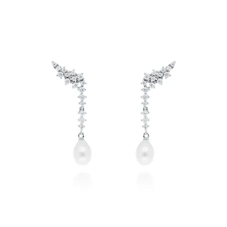 Pendientes Marina García Ella Plata Baño Rodio, Circonitas Blancas y Perla 91148PB