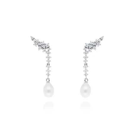 Pendientes Marina García Ella Plata Baño Rodio, Circonitas Blancas y Perla 91148PB