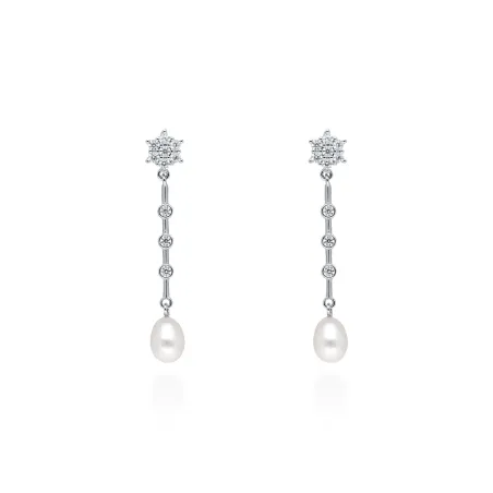 Pendientes Marina García Rose Plata Baño Rodio, Circonitas y Perla 91159PB