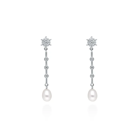Pendientes Marina García Rose Plata Baño Rodio, Circonitas y Perla 91159PB