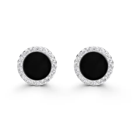 Pendientes Itemporality círculo Plata Baño Rodio, Ónix y Circonitas Blancas SEA-102-433-UU