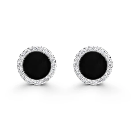 Pendientes Itemporality círculo Plata Baño Rodio, Ónix y Circonitas Blancas SEA-102-433-UU