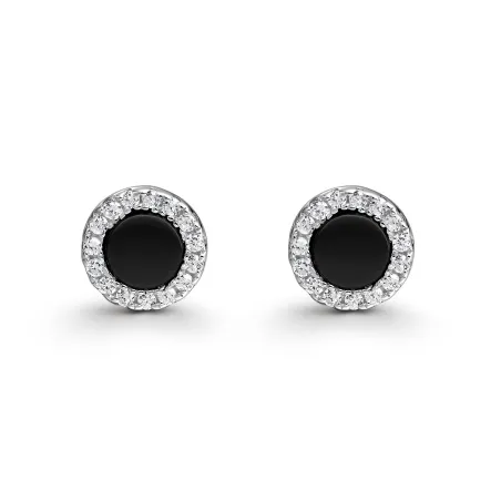 Pendientes Itemporality círculo Plata Baño Rodio, Ónix y Circonitas Blancas SEA-102-431-UU