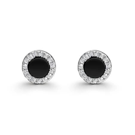 Pendientes Itemporality círculo Plata Baño Rodio, Ónix y Circonitas Blancas SEA-102-431-UU