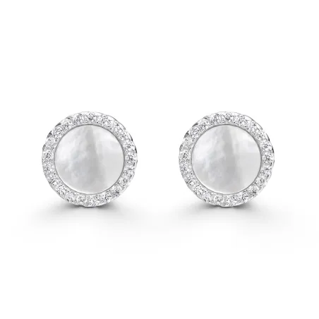 Pendientes Itemporality círculo Plata Baño Rodio, Madre Perla y Circonitas Blancas SEA-116-433-UU
