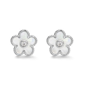 Pendientes Itemporality Flor Plata Baño Rodio, Madre...