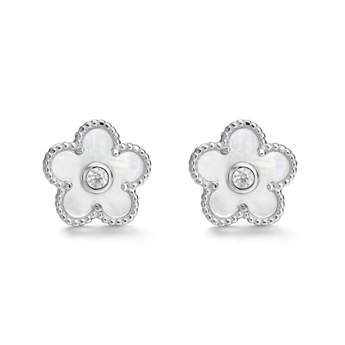 Pendientes Itemporality Flor Plata Baño Rodio,...