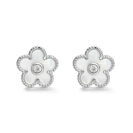 Pendientes Itemporality Flor Plata Baño Rodio, Madre Perla y Circonitas blancas SEA-116-432-UU