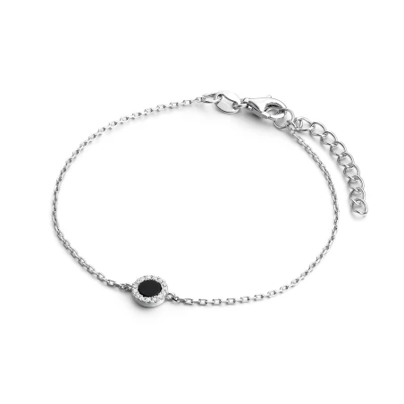 Pulsera Itemporality Círculo Plata Baño Rodio, Ónix y Circonitas Blancas SBR-102-119-UU