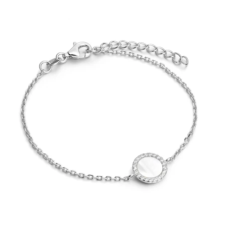 Pulsera Itemporality Círculo Plata Baño Rodio, Madre Perla y Circonitas Blancas SBR-116-121-UU