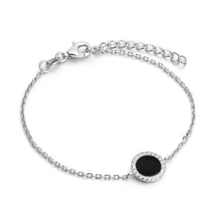 Pulsera Itemporality Círculo Plata Baño Rodio, Ónix y Circonitas Blancas SBR-102-121-UU