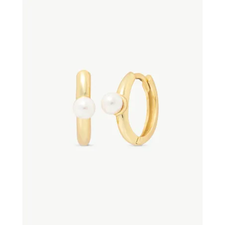 Pendientes Majorica Essentials Aro Plata Baño Oro y Perla Blanca 17766.01.1.E00.000.1