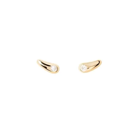 Pendientes PdPaola Stud Serena Plata Baño Oro y Circonita Blanca AR01-E63-U