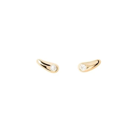 Pendientes PdPaola Stud Serena Plata Baño Oro y Circonita Blanca AR01-E63-U