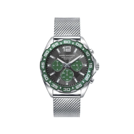 Reloj Mark Maddox Mission Plateado y Verde Multifunción Hombre HM0144-15