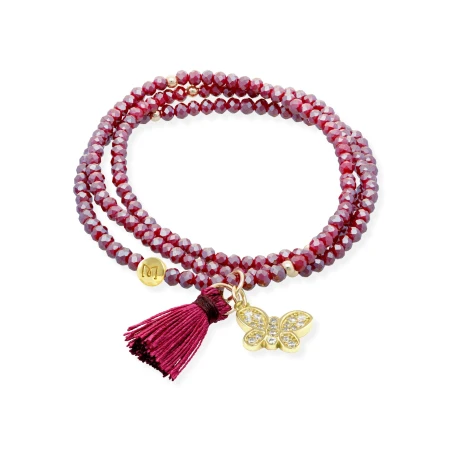 Pulsera Marina García Zen Burgundy y Mariposa Plata Baño Oro 91168U6