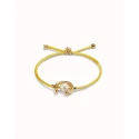Pulsera UNOde50 Ser Diferente Hilo Amarillo, Baño Oro y Perla Shell PUL2505AMRORO0M