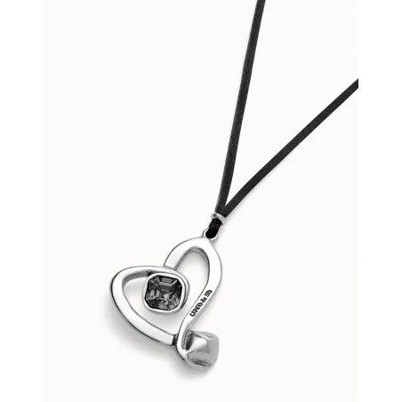 Colgante UNOde50 Corazón Baño Plata y Cordón Seda Negro COL2012NGRMTL0U