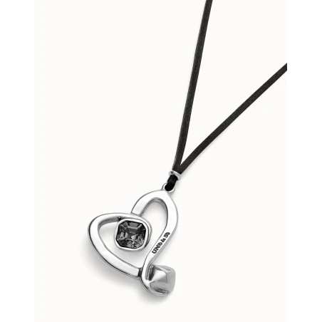 Colgante UNOde50 Corazón Baño Plata y Cordón Seda Negro COL2012NGRMTL0U