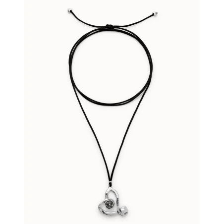 Colgante UNOde50 Corazón Baño Plata y Cordón Seda Negro COL2012NGRMTL0U